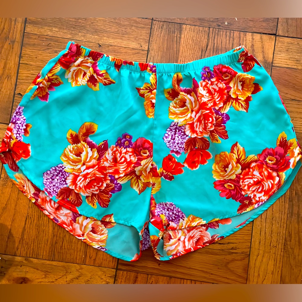 Large Turquoise Floral Shorts